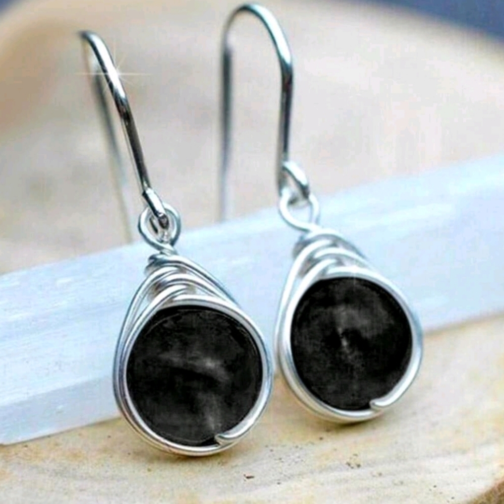 Dangle ONYX  Bead wire Wrapped  Earrings LIMITED STOCK